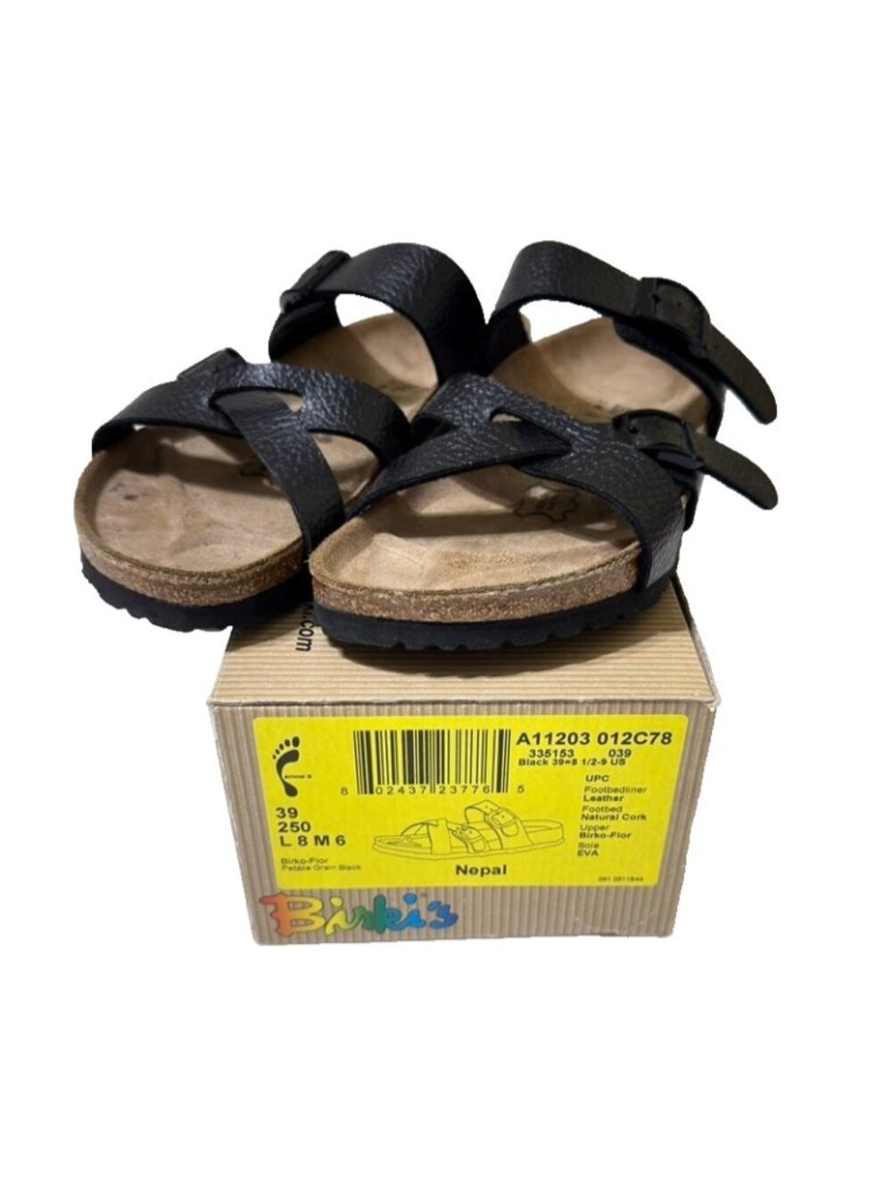 Birki's Nepal Birko-Flor Sandals Black Leather Birkenstock Women 8.5 (39) W/box